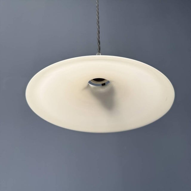 Metal Vintage White Opaline Bowl Pendant Lamp with Brass Fitting, 1930s For Sale - Image 7 of 12