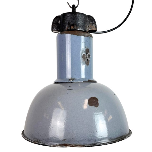 Bauhaus Industrial Grey Enamel Pendant Lamp from Elektrosvit, 1930s For Sale - Image 18 of 18