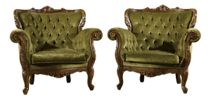 Louis Philippe Style Capitonne Armchairs in Carved Wood and Velvet, Late 19th Century, Set of 2