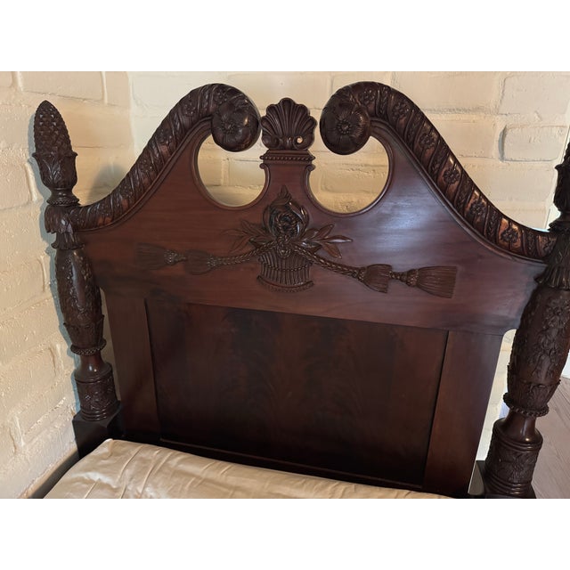 Traditional 19th Century English Regency Victorian Carved Mahogany Bed For Sale - Image 3 of 7