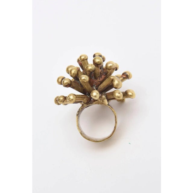 Metal Vintage Bronze Studio Sputnik Starburst Sculptural Ring Attributed to Pal Kepenes Size 4.75 For Sale - Image 7 of 8