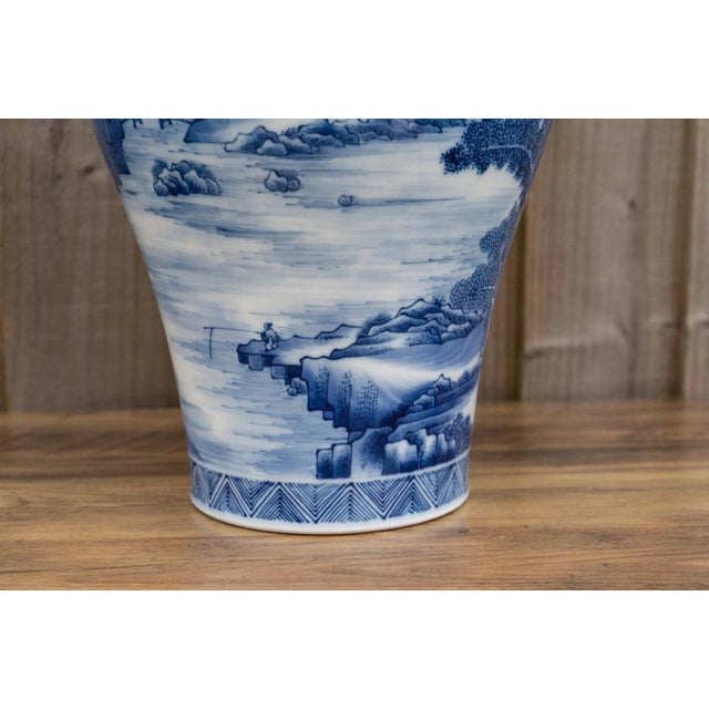 20th Century Chinese Blue and White Kangxi-Style Meiping Porcelain Vase For Sale - Image 10 of 18