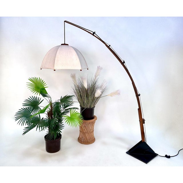 Postmodern Postmodern Height-Adjustable Umbrella Arc Floor Lamp in Teak and Steel from Domus, 1980s For Sale - Image 3 of 18