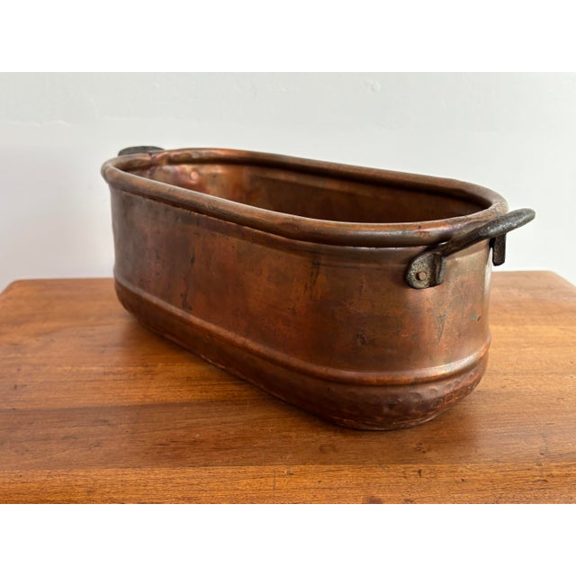 Long Rustic Copper Planter Cachepot With Handles For Sale - Image 4 of 9