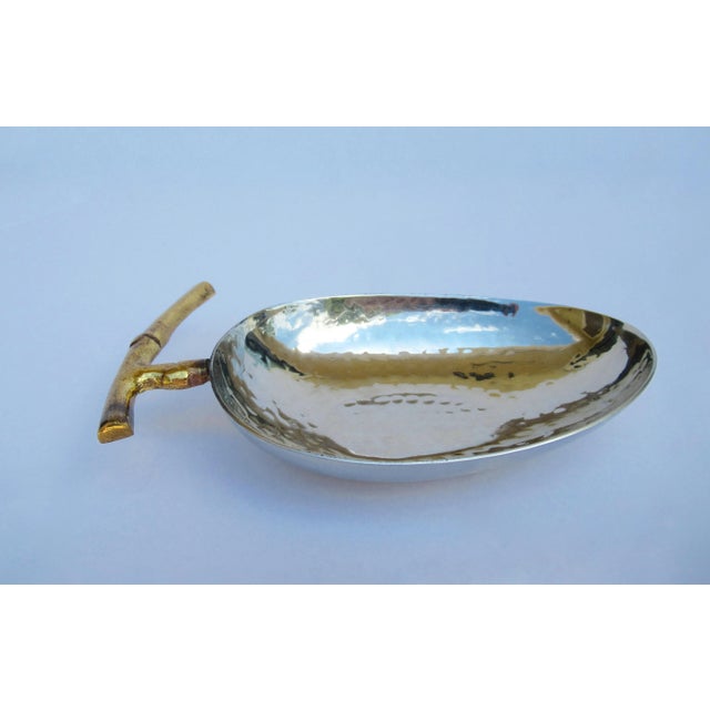 Metal Hammered Silver Plate & Brass Oval-Shaped Accent Bowl For Sale - Image 7 of 13