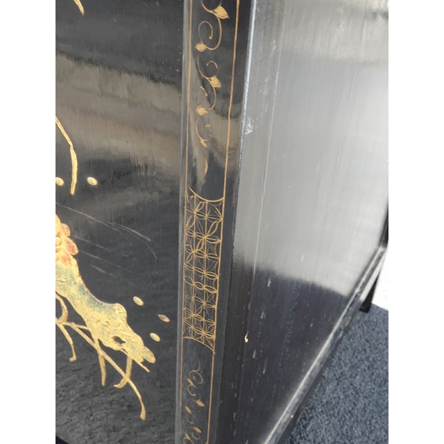 Vintage Oriental Chinese Chinoiserie Black Lacquer Cabinet W Drawers 2of2 For Sale - Image 12 of 18