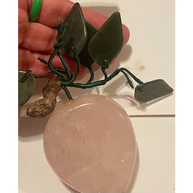 Asian Rose Quartz Carved Plum/Peach Fruit Hard Stone Leaves For Sale - Image 9 of 9