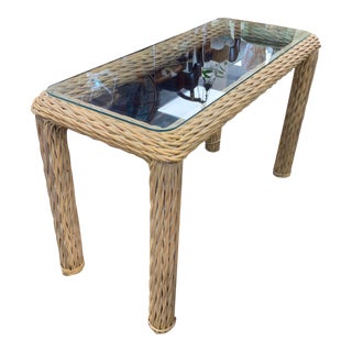 Late 20th Century Braided Pencil Weave Rattan Console Table For Sale