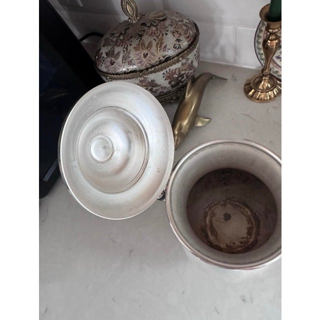 1940s Sheridan Silver Co Silver Plated Tea Pot Silver on Copper Flower Design 4 Footed For Sale - Image 12 of 12