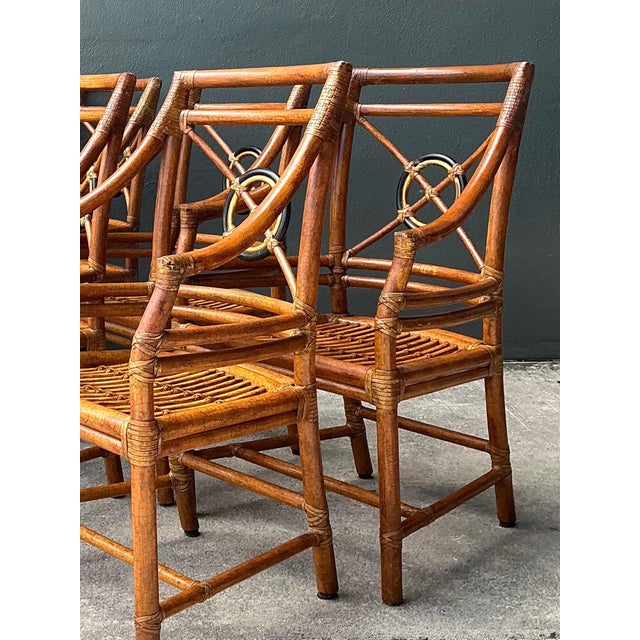 Late 20th Century Vintage McGuire Target Back Rattan Dining Chairs - Set of 6 For Sale - Image 5 of 18
