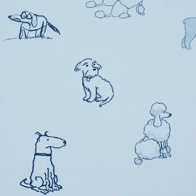 Schumacher Schumacher x The New Yorker Good Dogs Everywhere Wallpaper In Sky & Navy Blue For Sale - Image 4 of 7