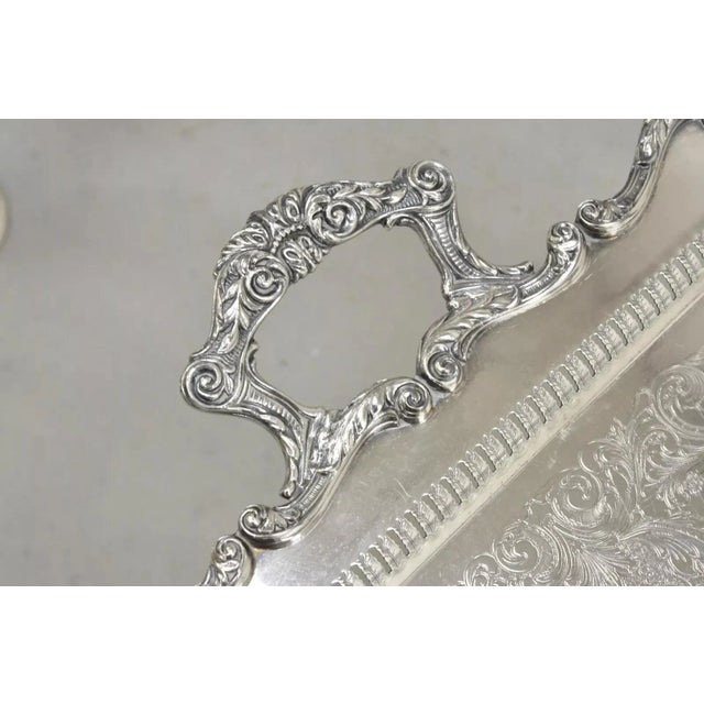 Victorian Mid 20th Century English Silver Mfg Large Victorian Ornate Silver Plated Serving Platter Tray For Sale - Image 3 of 12
