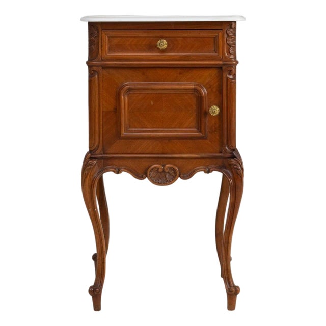 19th Century French Louis XV Bedside Table With Marble Top For Sale