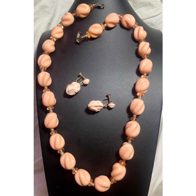 Mid-Century Modern Lucite Demi-Parure Marriage in Pink Earrings and Necklace, Classic MCM West Germany For Sale - Image 3 of 8