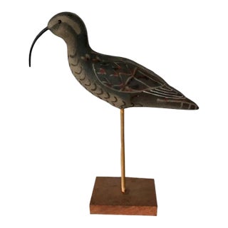 Vintage Hand Carved and Painted Wooden Shorebird, Folk Art For Sale