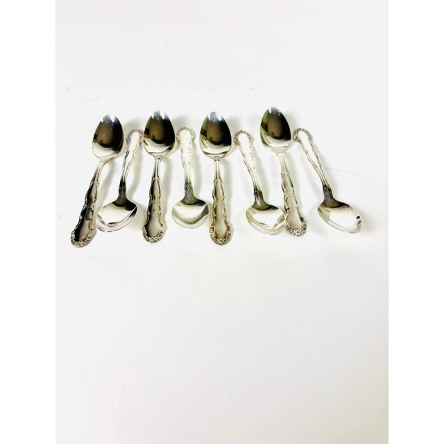 Mid 20th Century Mid 20th Century Oneida Silverplate “Flirtation” Demitasse Spoons – Set of 8 in Original Boxes For Sale - Image 5 of 10