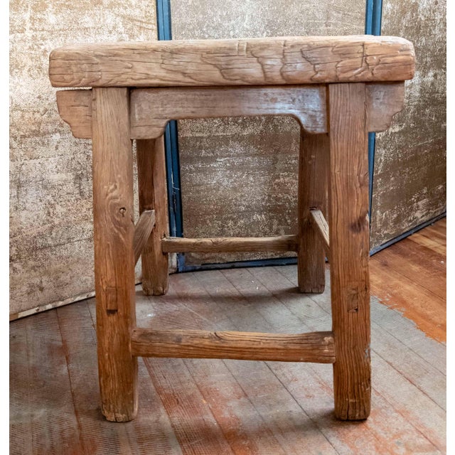 Late 19th Century 19th Century Chinese Distressed Elm Wood Side Table or Stool For Sale - Image 5 of 16