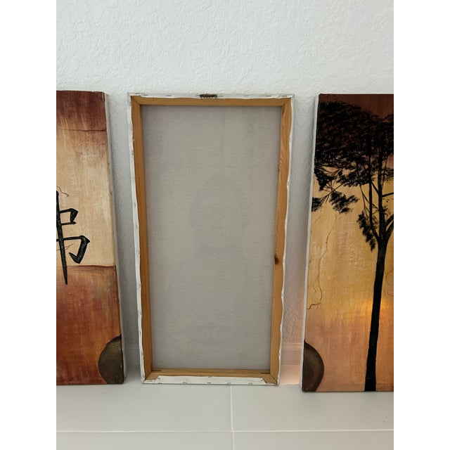 Brown Large Peaceful Sitting Buddha Three Canvas Painting For Sale - Image 8 of 11