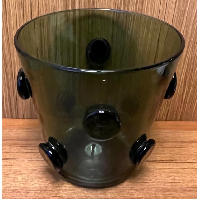 Mid 20th Century Mid-Century Modern Green Blown Glass Vase With Applied Polka Dot Roundels and Rough Pontil at the Base For Sale - Image 5 of 12