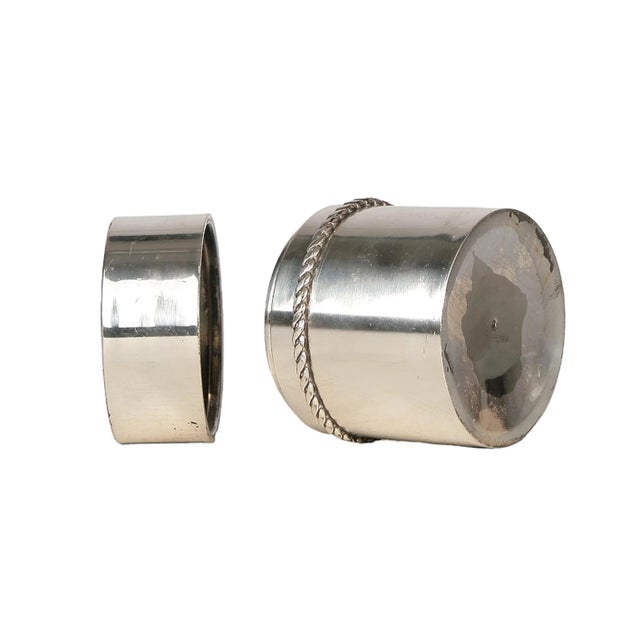 1940s Art Déco Silver-Plated Metal Cylindrical Container With Twisted Rope Ornamentation by Jean Després, France For Sale - Image 4 of 9