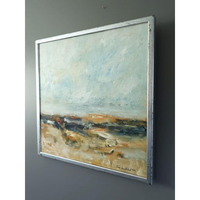 1990s 1994 Modernist 'Golden Drift' Vintage Original Mini Abstract Expressive Landscape Oil Painting, Framed For Sale - Image 5 of 11