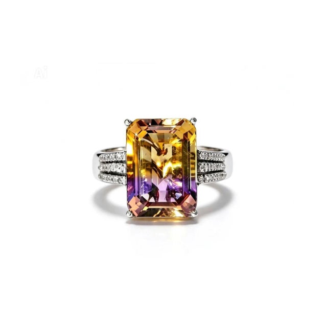 Mid-Century Modern Mid 20th Century 14k White Gold Ametrine Diamond Ring, Size 7 For Sale - Image 3 of 4