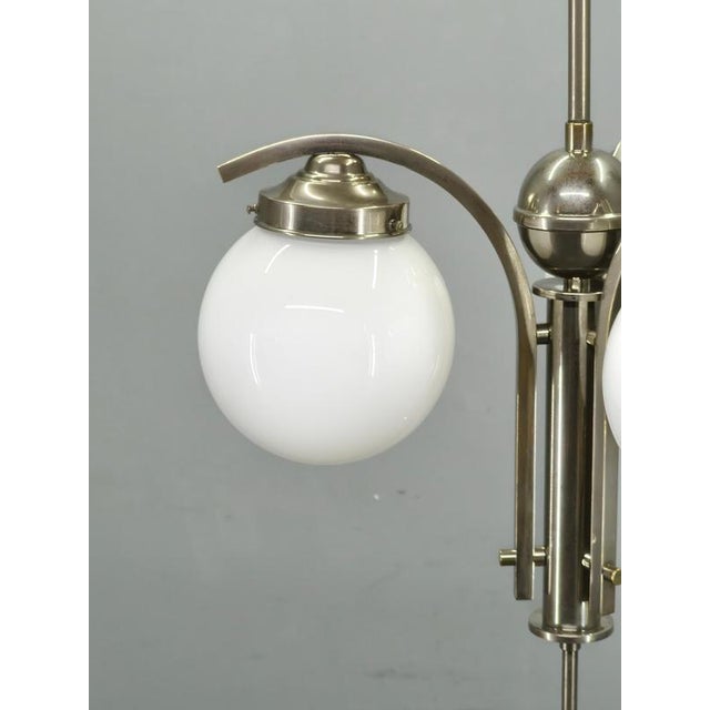 Art Deco Nickel Chandelier with Opaline Glass Globes, 1930s For Sale - Image 12 of 14