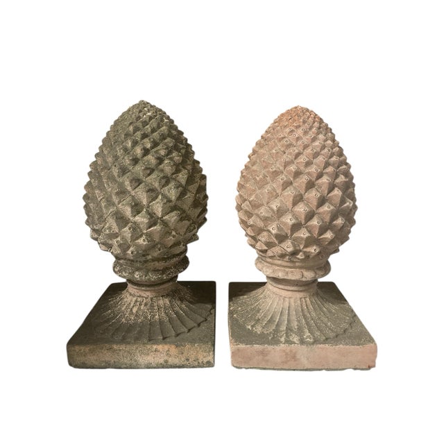 Pair of Vintage Tuscan Style Weathered Terracotta Pineapple Garden Finials For Sale - Image 4 of 10