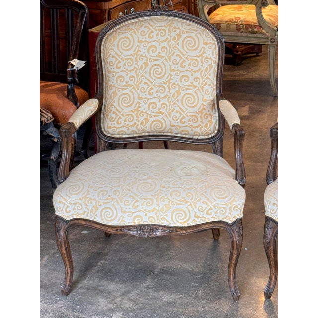 Pair of 19th Century French Armchairs With Carved Floral Crests For Sale - Image 4 of 12