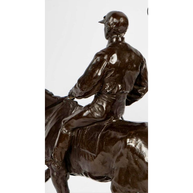 Mid 19th Century Pierre-Jules Mêne Style Equestrian Bronze Sculpture of Rider on Horse With Rouge Marble Base For Sale - Image 9 of 10