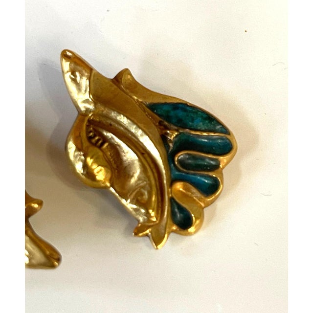 1950s Pair of Bronze and Enamel Earrings Line Vautrin For Sale - Image 5 of 10