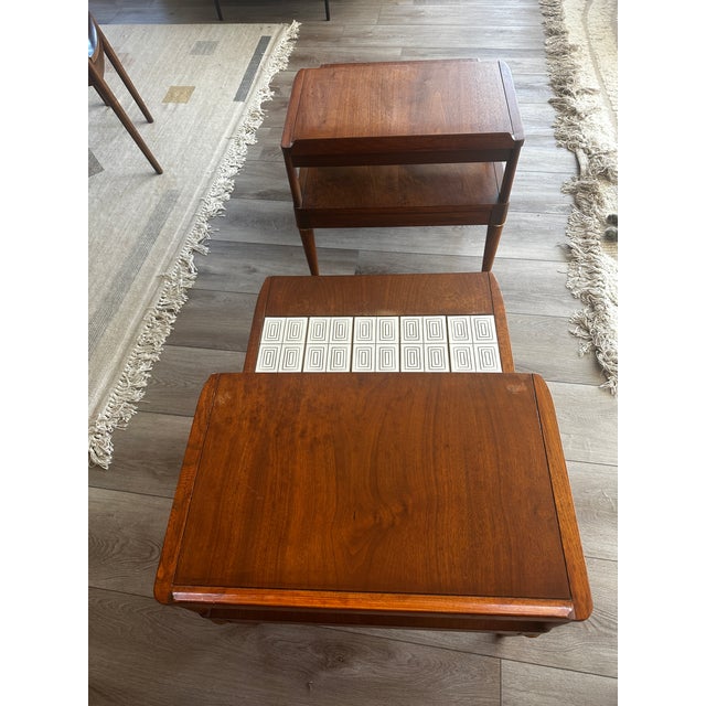 1960s Lane Furniture Cosmopolitan Walnut End Table Set For Sale - Image 13 of 15