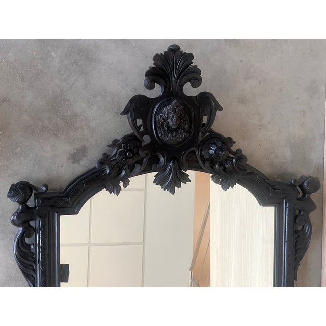 18th Century French Large Flemish Baroque Walnut Ebonized Mirror For Sale - Image 4 of 7