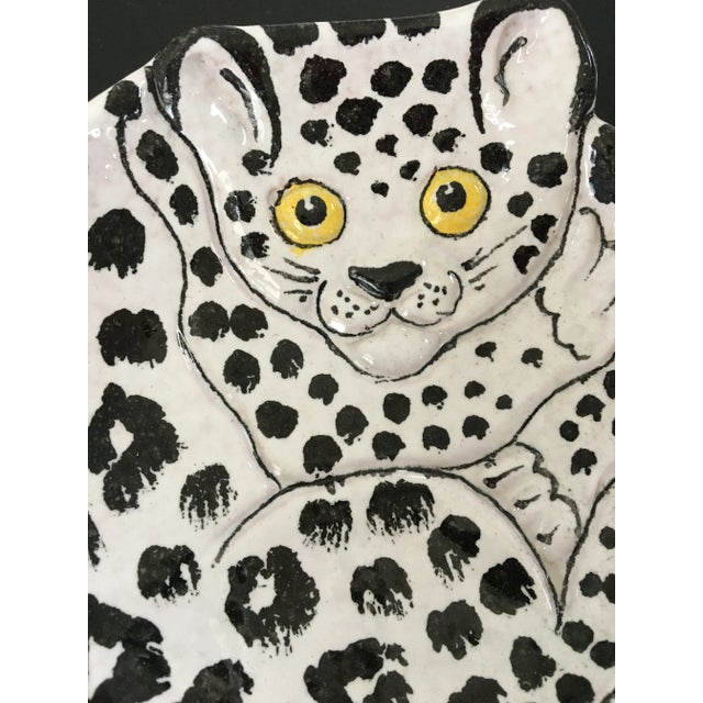 Mid-Century Modern Mid-Century Italian Snow Leopard Hand Painted Pottery Bowl/Catchall For Sale - Image 3 of 10