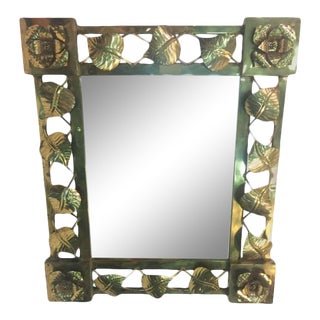 Hand Formed Brass Leaf and Flower Modern Mirror For Sale