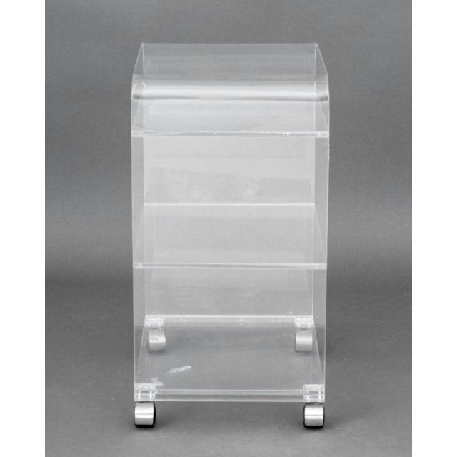 Transparent Modern Clear Acrylic "Waterfall" Rolling Bar Cart For Sale - Image 8 of 8