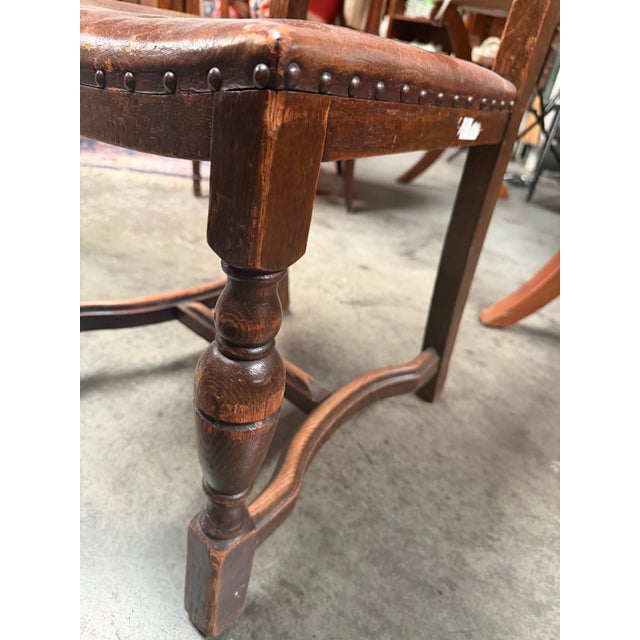 Set of 4 19th-Century English Cromwellian Leather & Oak Dining Chairs For Sale - Image 18 of 18