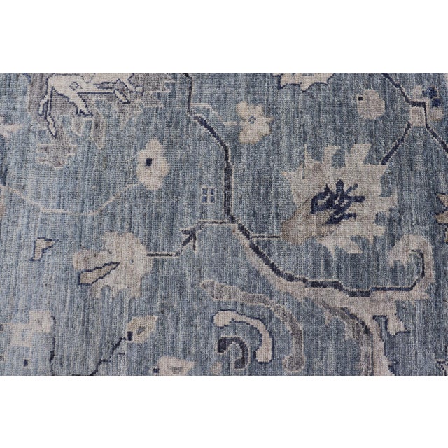 Textile Turkish Angora Oushak Rug With Steel Blue Field and Light Gray Border For Sale - Image 7 of 14