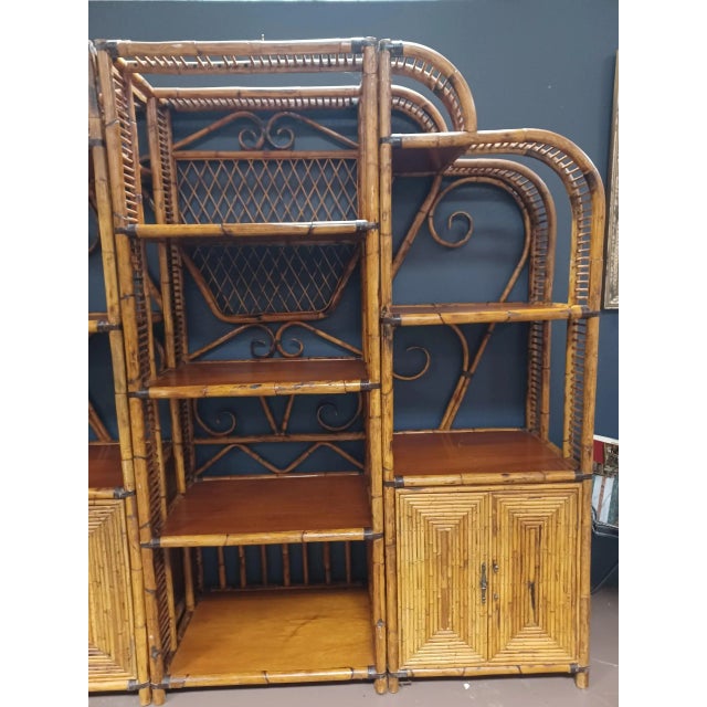 Boho Chic Monumental Vintage 3 Piece Bamboo Etagere For Sale - Image 3 of 8