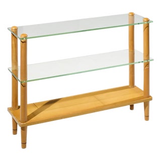 Gilbert Rohde Style Mid Century Glass and Walnut Console Table For Sale