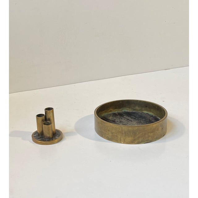 Mid-Century Natural Stone and Brass Pen Holder with Ashtray by Saulo Norway, 1960s, Set of 2 For Sale - Image 6 of 10