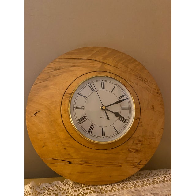 Wood 1980s Handcrafted Spalted Beech Wall Clock – Signed Tom Shaw – Natural Wood Artisan Design - Irish Artisan Designer For Sale - Image 7 of 7