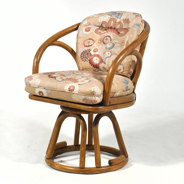 1980s Set of Six Brown Jordan Rattan Swivel Armchairs For Sale - Image 5 of 12