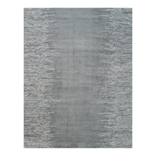 6x9 Tessa Maya Gray Solid Field Geometric Modern Hand Knotted Wool Carpet Rug For Sale