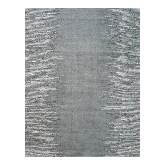 6x9 Tessa Maya Gray Solid Field Geometric Modern Hand Knotted Wool Carpet Rug For Sale