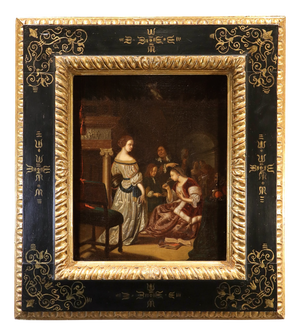 After Frans Van Mieris Il Vecchio, Company in an Interior, 1700, Oil on Canvas, Framed