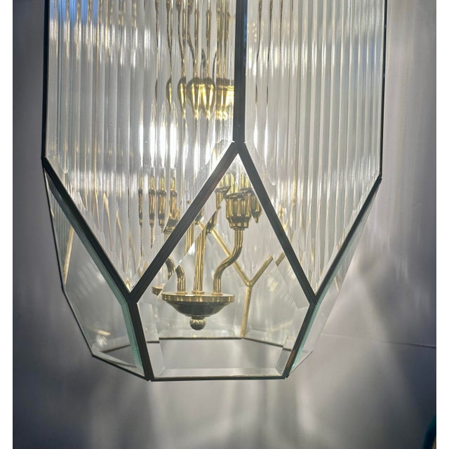 Glass Large 1990s New Old Stock Fluted Glass Art Deco Revival Chandelier With 9 Lights For Sale - Image 7 of 12