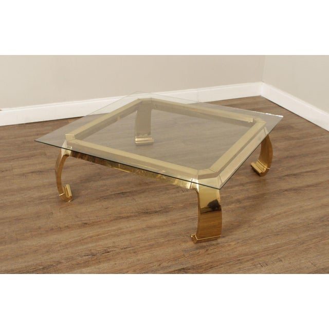 Hollywood Regency Mastercraft Attributed Hollywood Regency Asian Inspired Brass and Glass Coffee Table For Sale - Image 3 of 18
