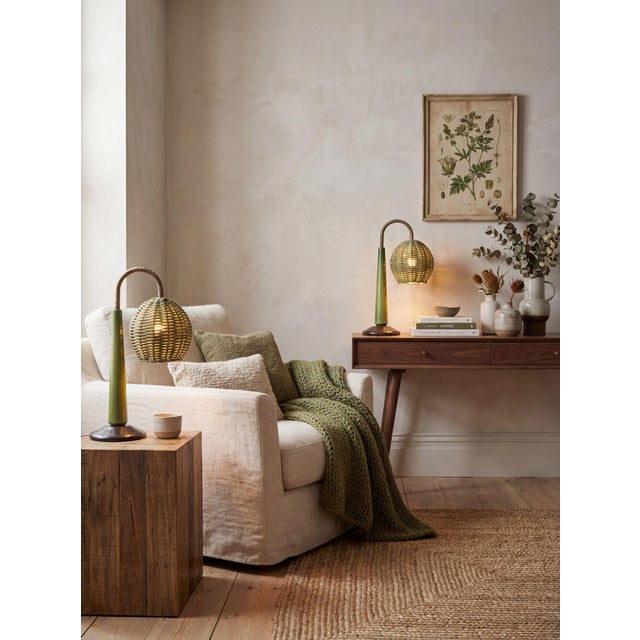 Mid-Century Modern Vintage Torres Green Rattan Lamps by Mario Lopez, 1990s, Set of 2 For Sale - Image 3 of 16