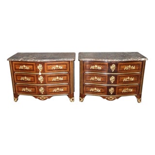 Pair e.j Victor Regency Style Brass Mounted Marble Top Commodes For Sale